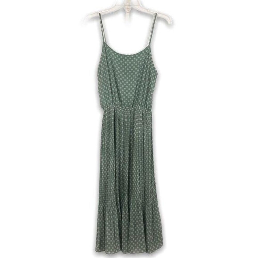 O2 Collection Women’s Midi Sundress Large Juniors Polka Dot Pleats Green
